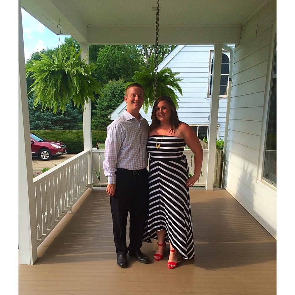 WHBM strapless black and white maxi